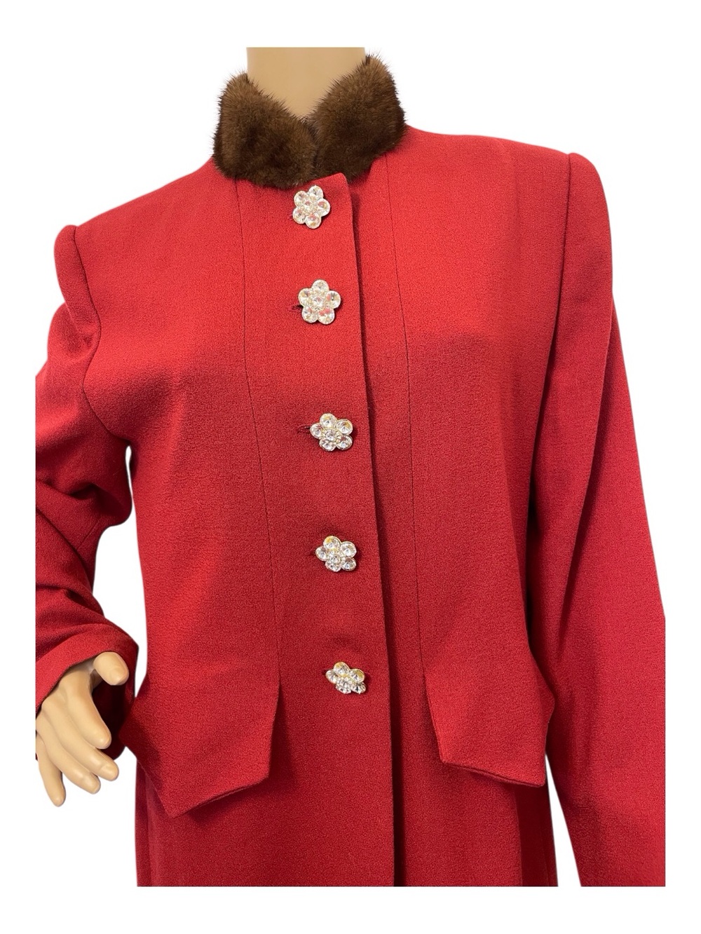 Lily&Taylor Vintage Red Wool Full-Length Coat Trimed with Finland Mink, 12 - Picture 2 of 6